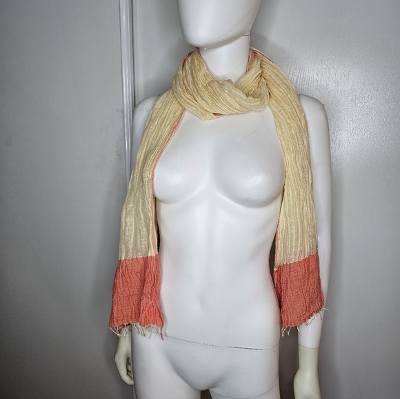 VTG Eileen Fisher Elegant Cream and Coral Cotton And Linen Scarf